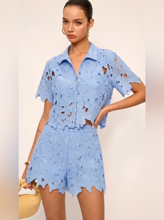 Commense Pants - NWT Commense Light Blue Cut out Button-Front Top and Shorts set - XS